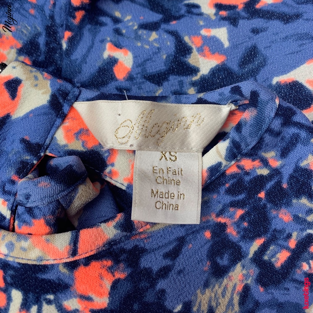 {McGinn} Abstract Floral Print/ T-Cut Out Back Top - Picture 7 of 7